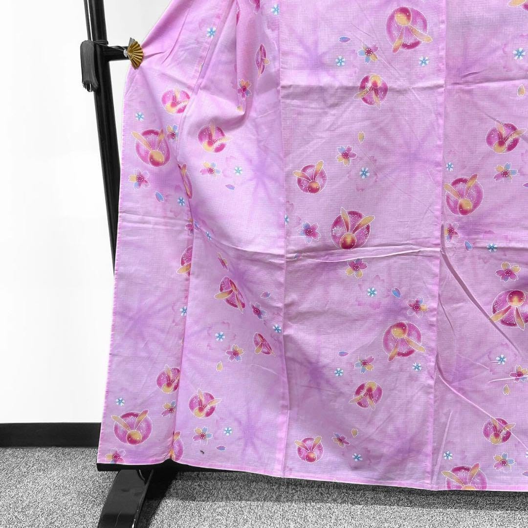 浴衣 うさぎ 麻の葉絞り 桜花模様 ピンク系 着物 042w p 水色 浴衣 うさぎ 麻の葉絞り 桜花模様 ピンク系 着物 042w p 水色